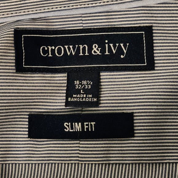 Crown & Ivy Blue Pinstripe Slim Fit Dress Shirt Size 16-16.5 32/33 Large