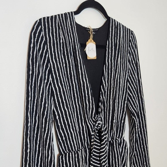 Haute Monde Black and White Striped Long Sleeve Romper NWOT Size Medium
