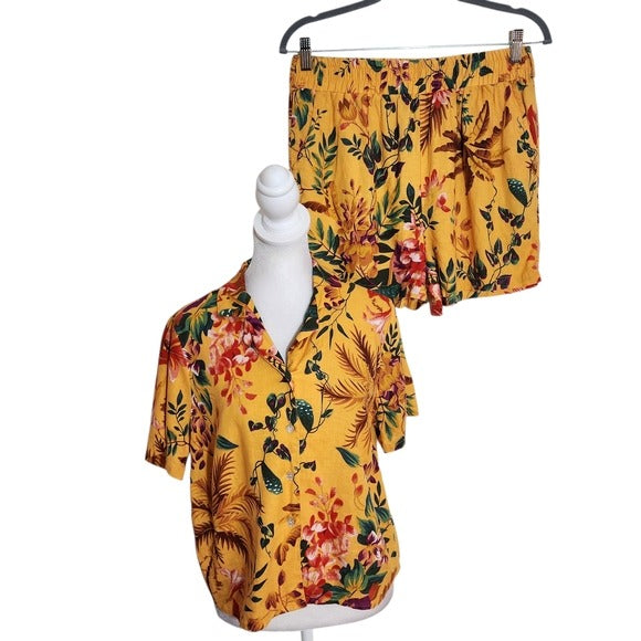 RACHEL Rachel Roy Yellow Tropical Floral Matching Set Size Small