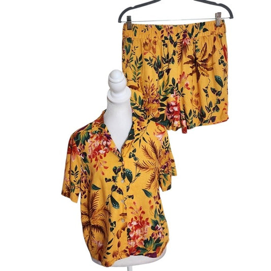 RACHEL Rachel Roy Yellow Tropical Floral Matching Set Size Small