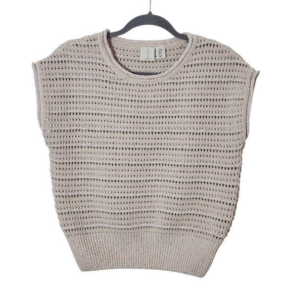 Joie Cream Metallic & Sequin Knit Sweater Size Medium