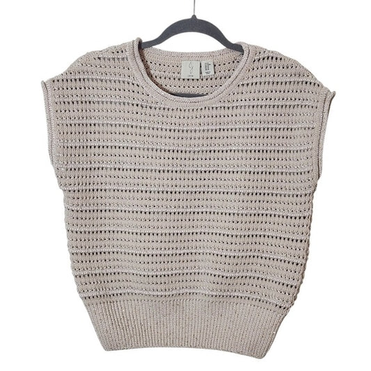 Joie Cream Metallic & Sequin Knit Sweater Size Medium