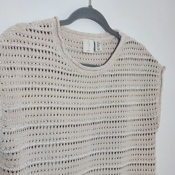 Joie Cream Metallic & Sequin Knit Sweater Size Medium