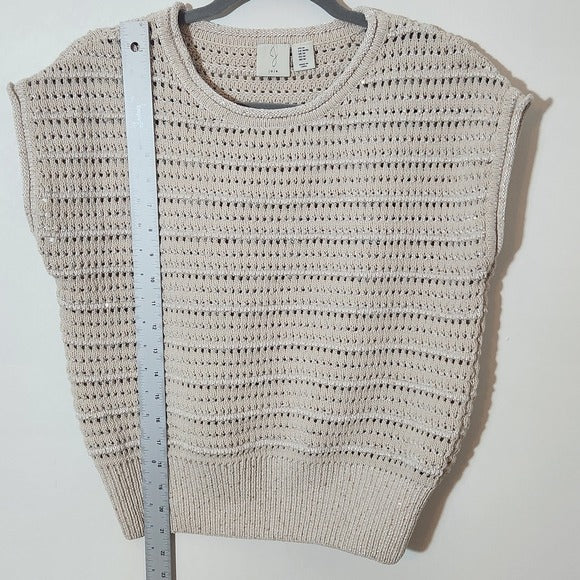 Joie Cream Metallic & Sequin Knit Sweater Size Medium