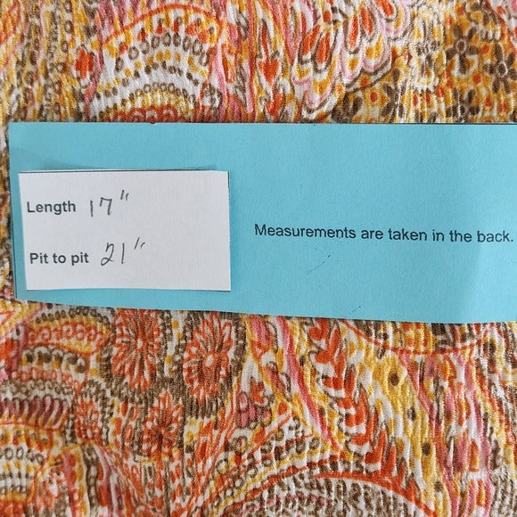 Pleat Pleat by Rafael Orange and Pink Paisley Tie-Front Top Size Large