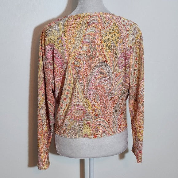 Pleat Pleat by Rafael Orange and Pink Paisley Tie-Front Top Size Large