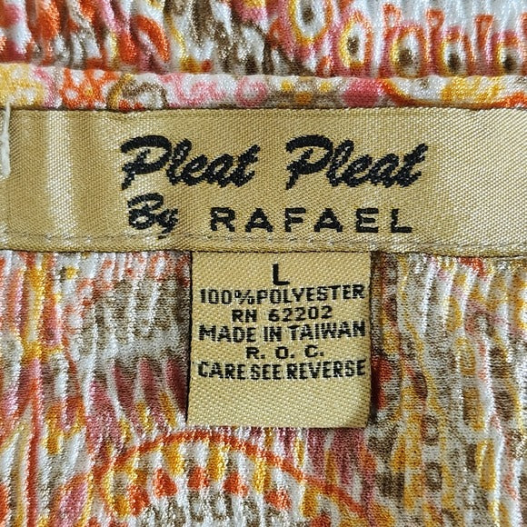 Pleat Pleat by Rafael Orange and Pink Paisley Tie-Front Top Size Large