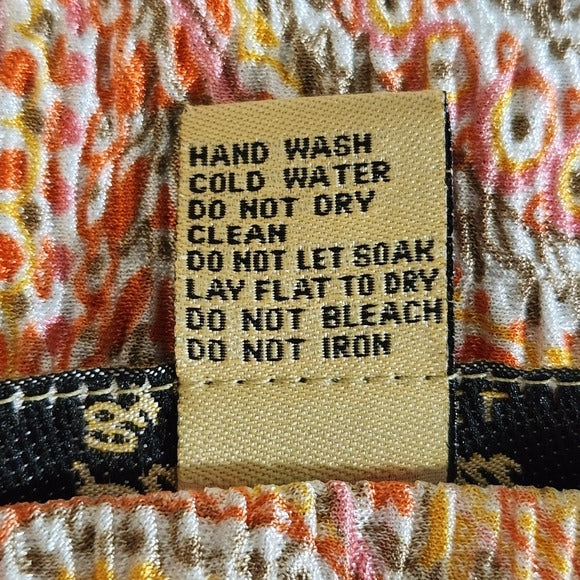 Pleat Pleat by Rafael Orange and Pink Paisley Tie-Front Top Size Large