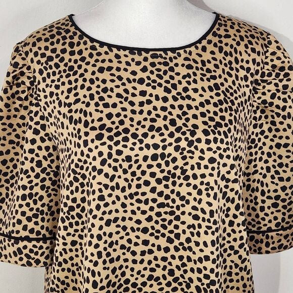 Loft Leopard Print Puffy Sleeve Blouse Size Large Tan and Black Leopard Top