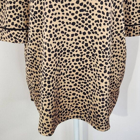 Loft Leopard Print Puffy Sleeve Blouse Size Large Tan and Black Leopard Top