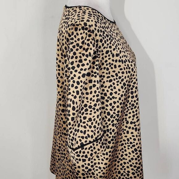 Loft Leopard Print Puffy Sleeve Blouse Size Large Tan and Black Leopard Top