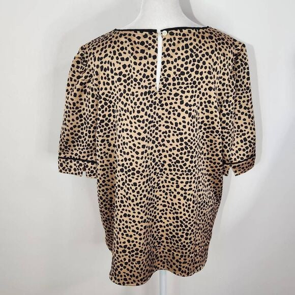 Loft Leopard Print Puffy Sleeve Blouse Size Large Tan and Black Leopard Top