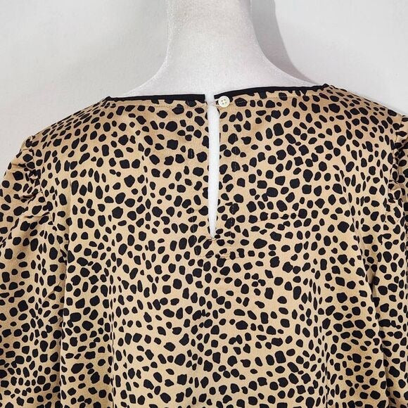 Loft Leopard Print Puffy Sleeve Blouse Size Large Tan and Black Leopard Top