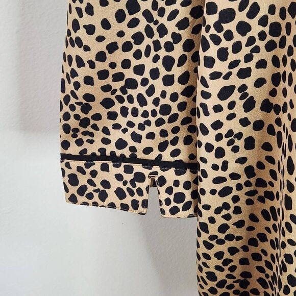 Loft Leopard Print Puffy Sleeve Blouse Size Large Tan and Black Leopard Top