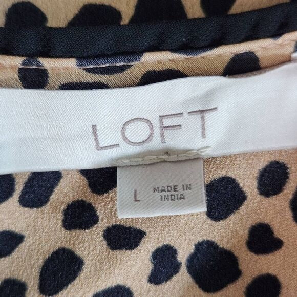 Loft Leopard Print Puffy Sleeve Blouse Size Large Tan and Black Leopard Top