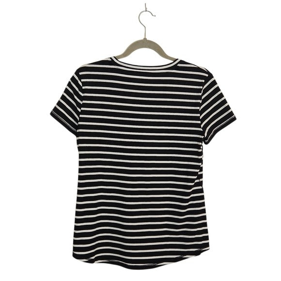 Talbots Black and White Stripe Tee Size Medium Petite