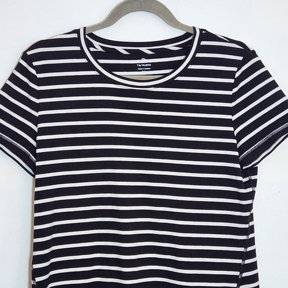 Talbots Black and White Stripe Tee Size Medium Petite