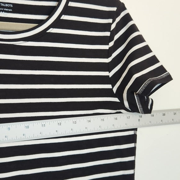 Talbots Black and White Stripe Tee Size Medium Petite