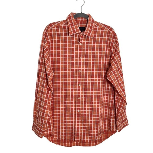 Scott Barber Orange Check Buttondown Shirt Size Large