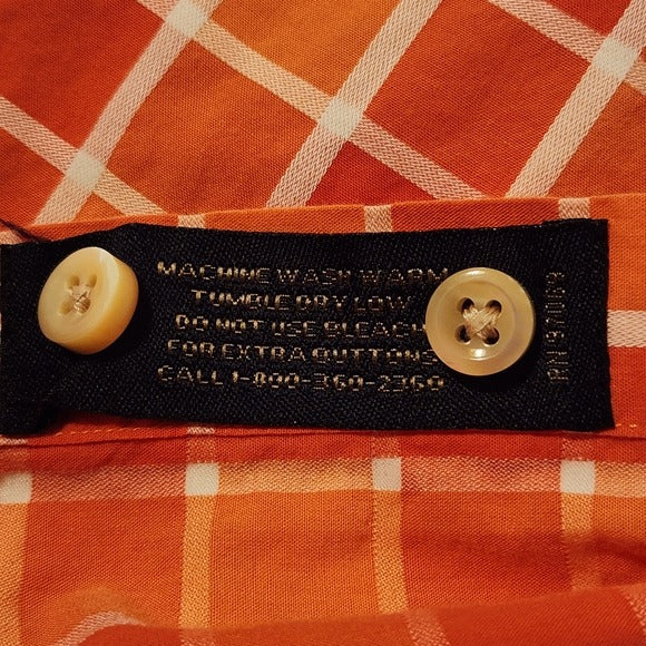 Scott Barber Orange Check Buttondown Shirt Size Large