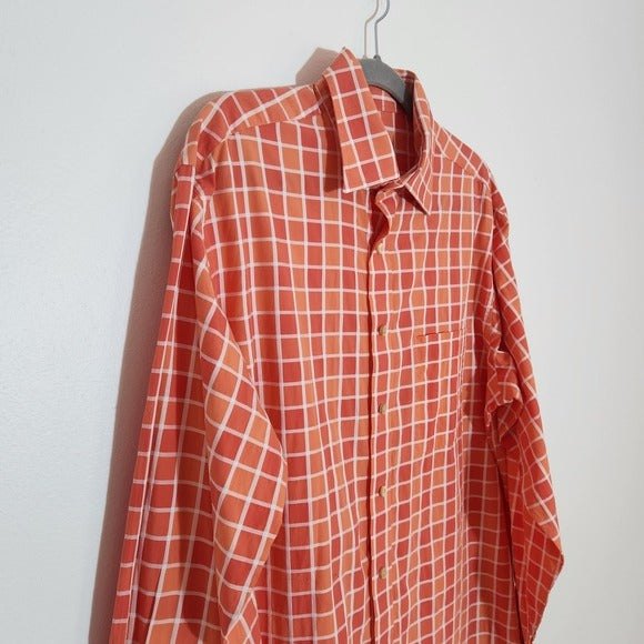 Scott Barber Orange Check Buttondown Shirt Size Large