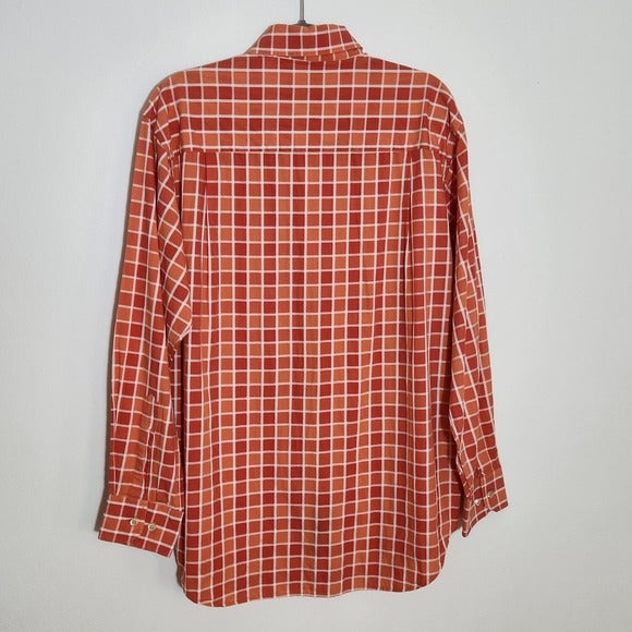 Scott Barber Orange Check Buttondown Shirt Size Large