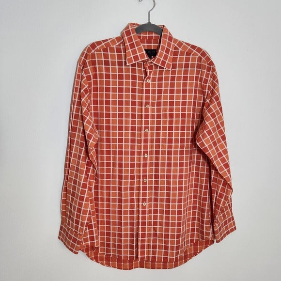 Scott Barber Orange Check Buttondown Shirt Size Large