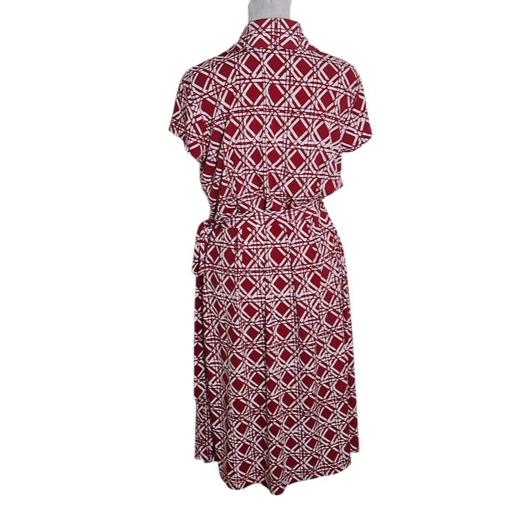 NY Collection Red and White Print Wrap Dress Size Large