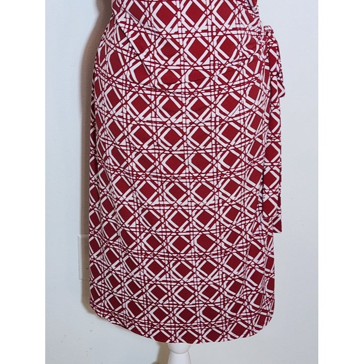 NY Collection Red and White Print Wrap Dress Size Large