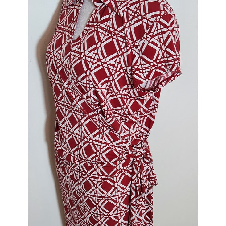 NY Collection Red and White Print Wrap Dress Size Large