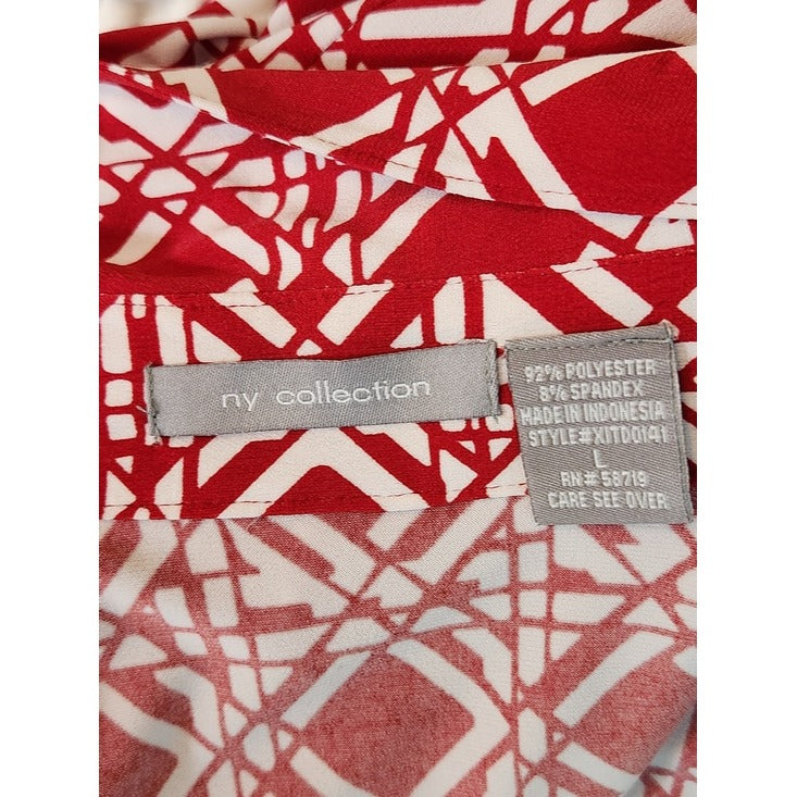 NY Collection Red and White Print Wrap Dress Size Large