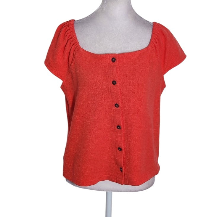Madewell Texture & Thread Red Cropped Button Up Top Size Medium