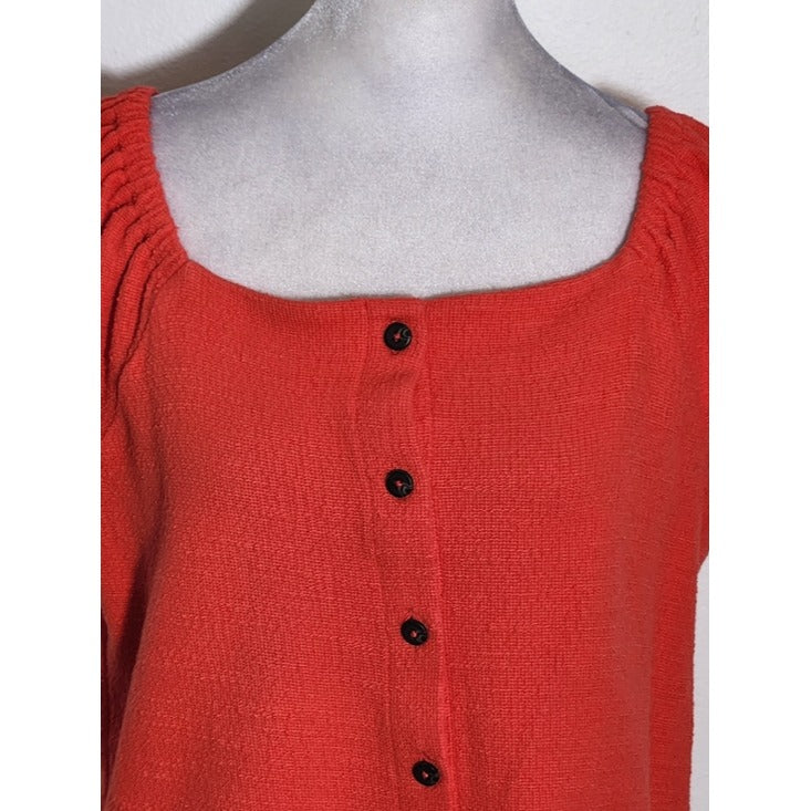 Madewell Texture & Thread Red Cropped Button Up Top Size Medium