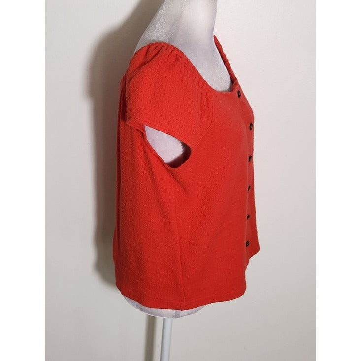 Madewell Texture & Thread Red Cropped Button Up Top Size Medium