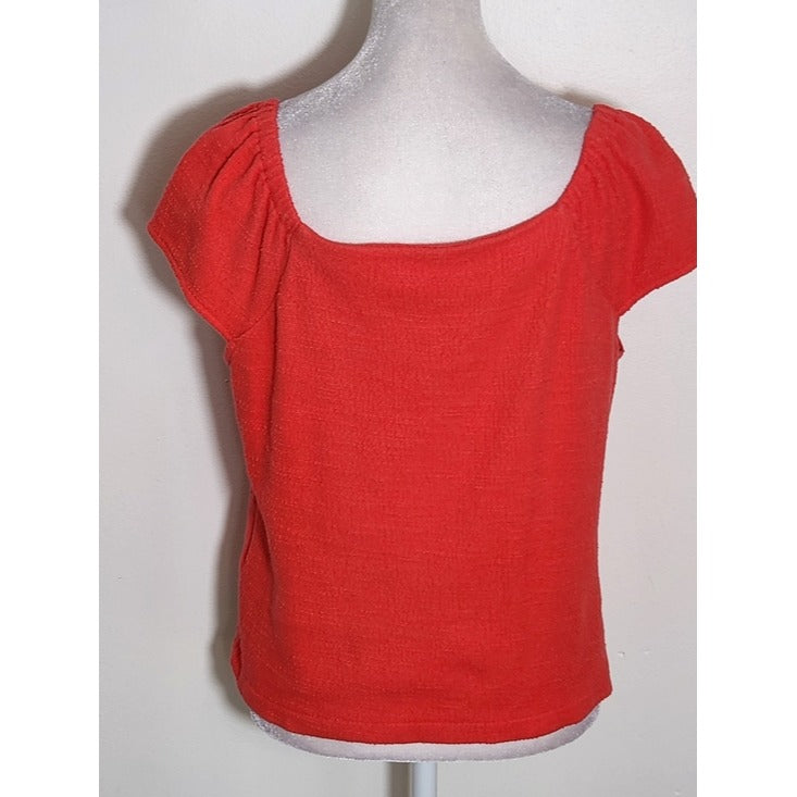 Madewell Texture & Thread Red Cropped Button Up Top Size Medium