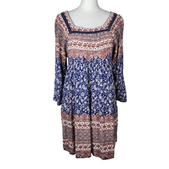 Blu Pepper Blue and Red Floral Boho Mini Dress Size Medium