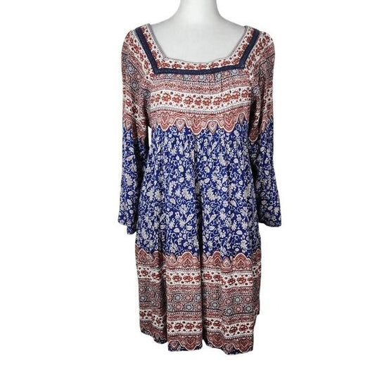 Blu Pepper Blue and Red Floral Boho Mini Dress Size Medium