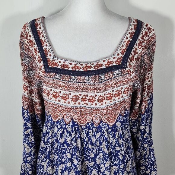Blu Pepper Blue and Red Floral Boho Mini Dress Size Medium