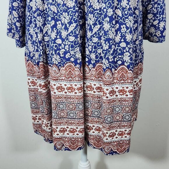 Blu Pepper Blue and Red Floral Boho Mini Dress Size Medium