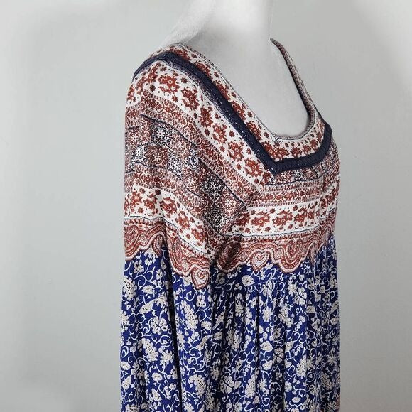 Blu Pepper Blue and Red Floral Boho Mini Dress Size Medium