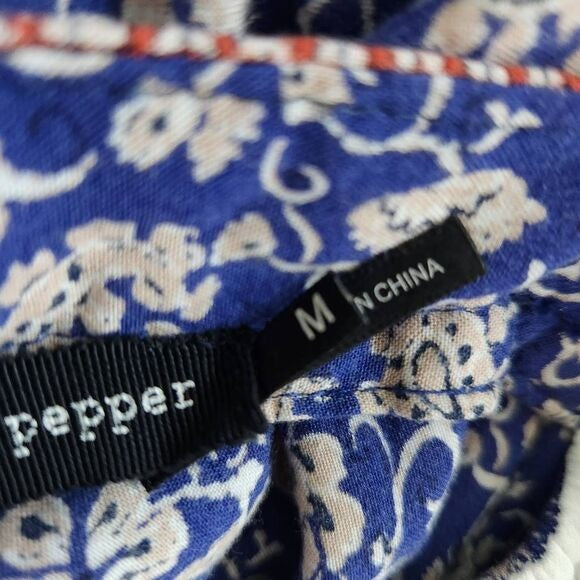 Blu Pepper Blue and Red Floral Boho Mini Dress Size Medium