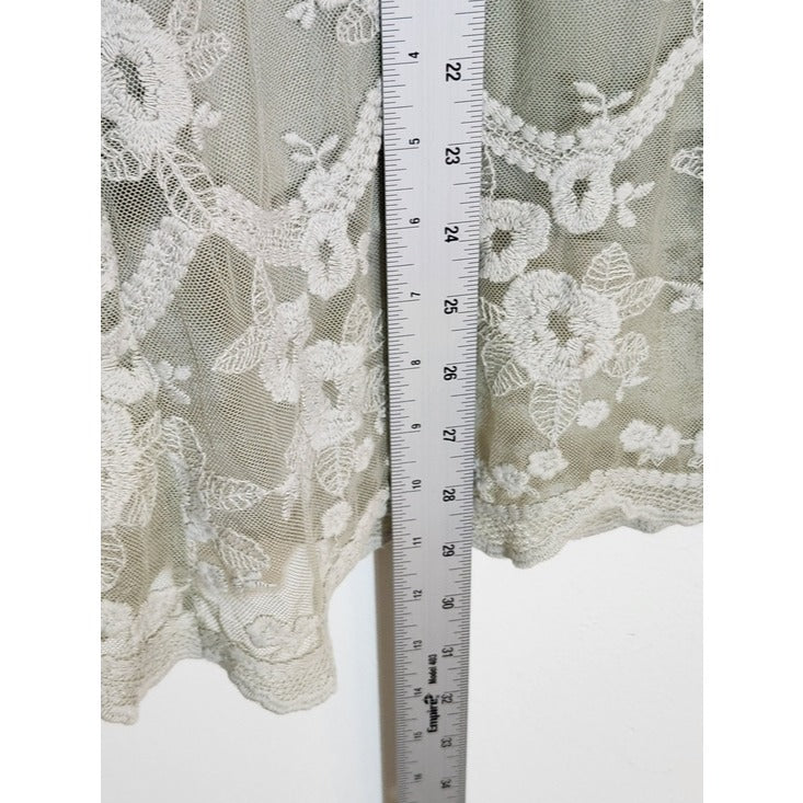 Cal Style Sage Green Embroidered Mesh Tunic Size Large