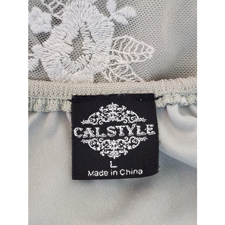 Cal Style Sage Green Embroidered Mesh Tunic Size Large