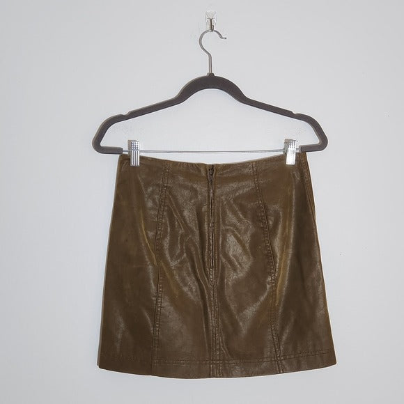 Free People Distressed Brown Faux Leather Mini Skirt Size 4
