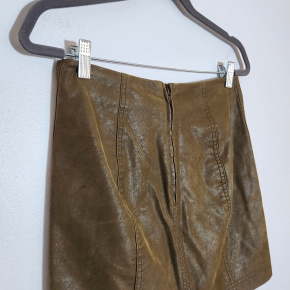 Free People Distressed Brown Faux Leather Mini Skirt Size 4