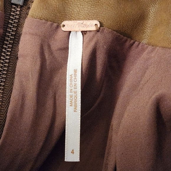 Free People Distressed Brown Faux Leather Mini Skirt Size 4