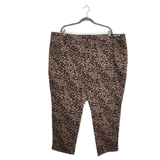 Terra & Sky Brown Black Leopard Print Straight Leg Pants Size 26W Petite NWT