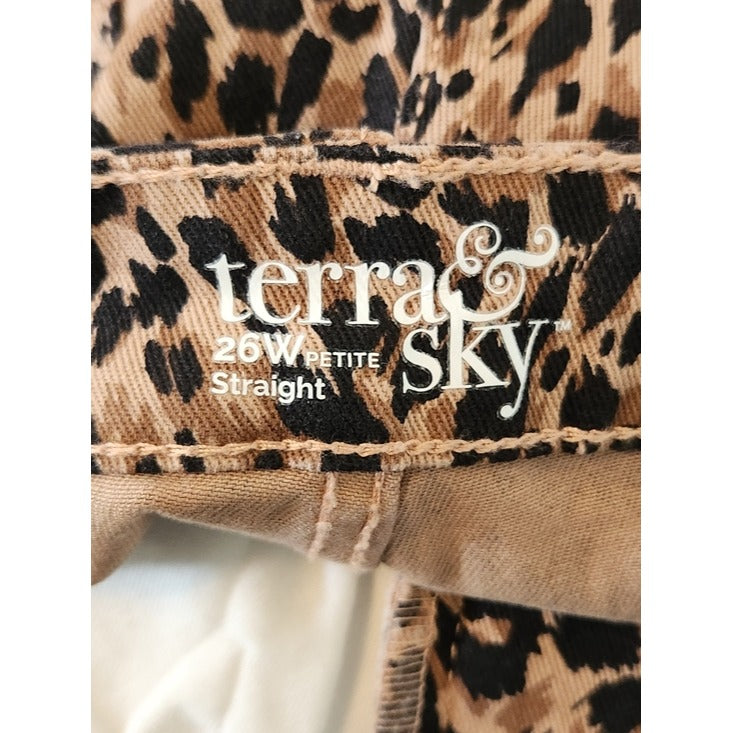 Terra & Sky Brown Black Leopard Print Straight Leg Pants Size 26W Petite NWT