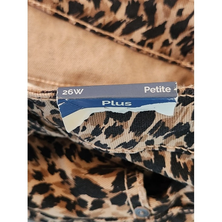 Terra & Sky Brown Black Leopard Print Straight Leg Pants Size 26W Petite NWT