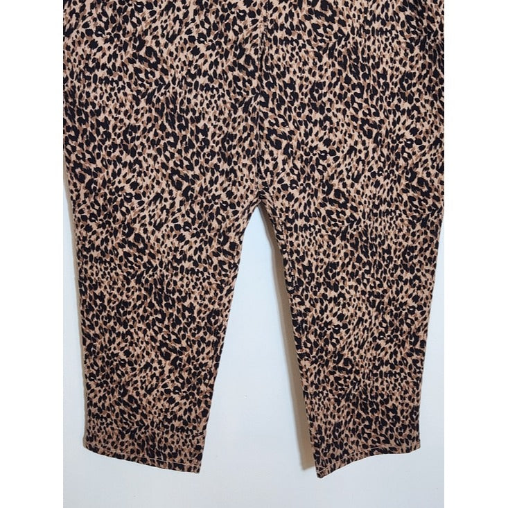 Terra & Sky Brown Black Leopard Print Straight Leg Pants Size 26W Petite NWT